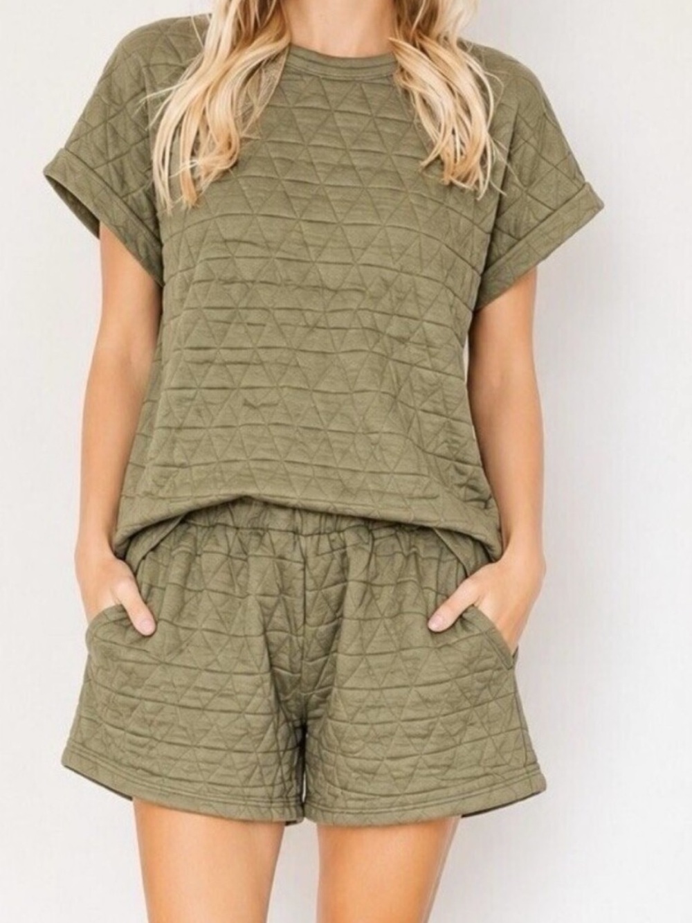 See and Be Seen Olive Quilted Short Set NIB